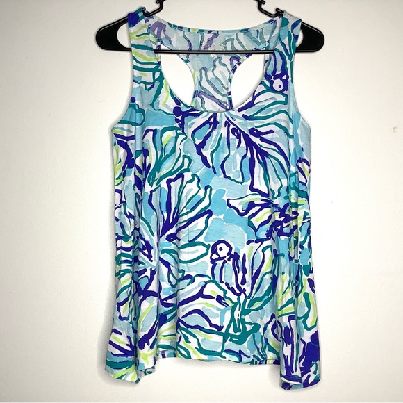 < Lilly Pulitzer Floral/Bird Print Racerback Tank Top > - Picture 2 of 5
